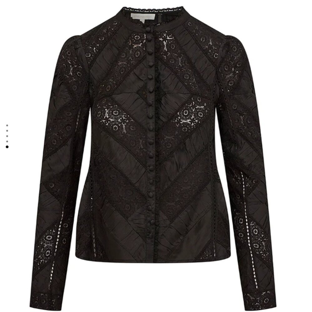 LoveShackFancy Isaline Button Down Lace Top Black XXL Never Worn